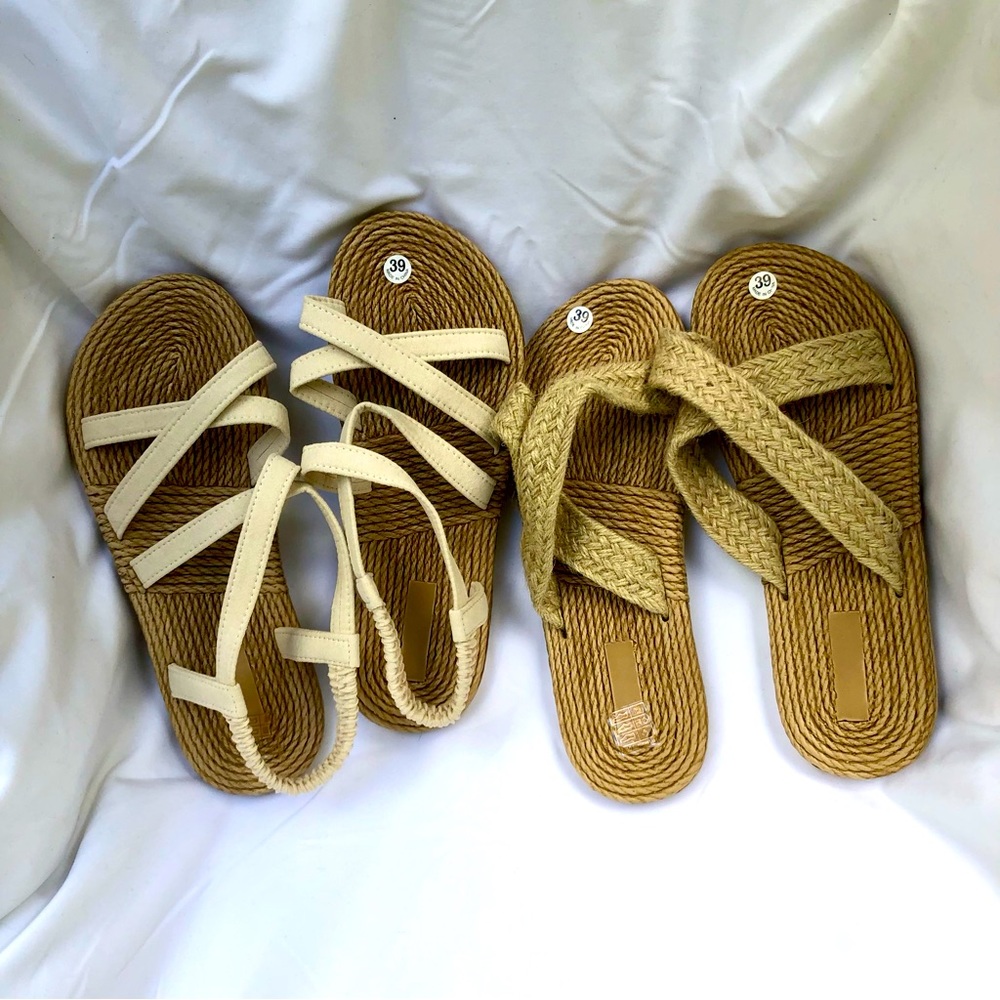 Straw Sandals Two Pairs - Size 39
